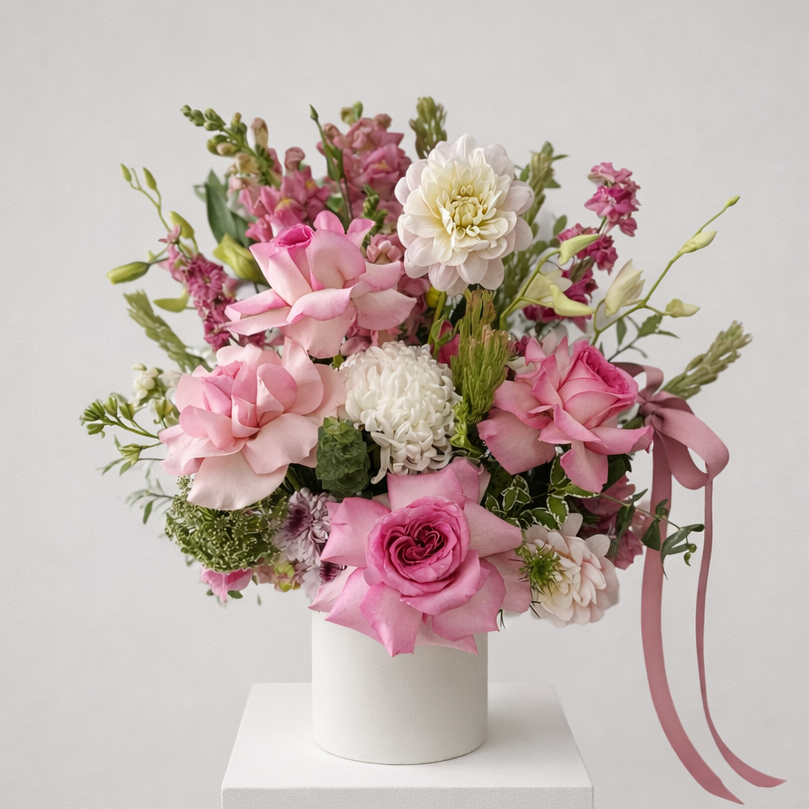 Pink and white flower arrangement with roses | same-day flower delivery Parramatta and Castle Hill florist