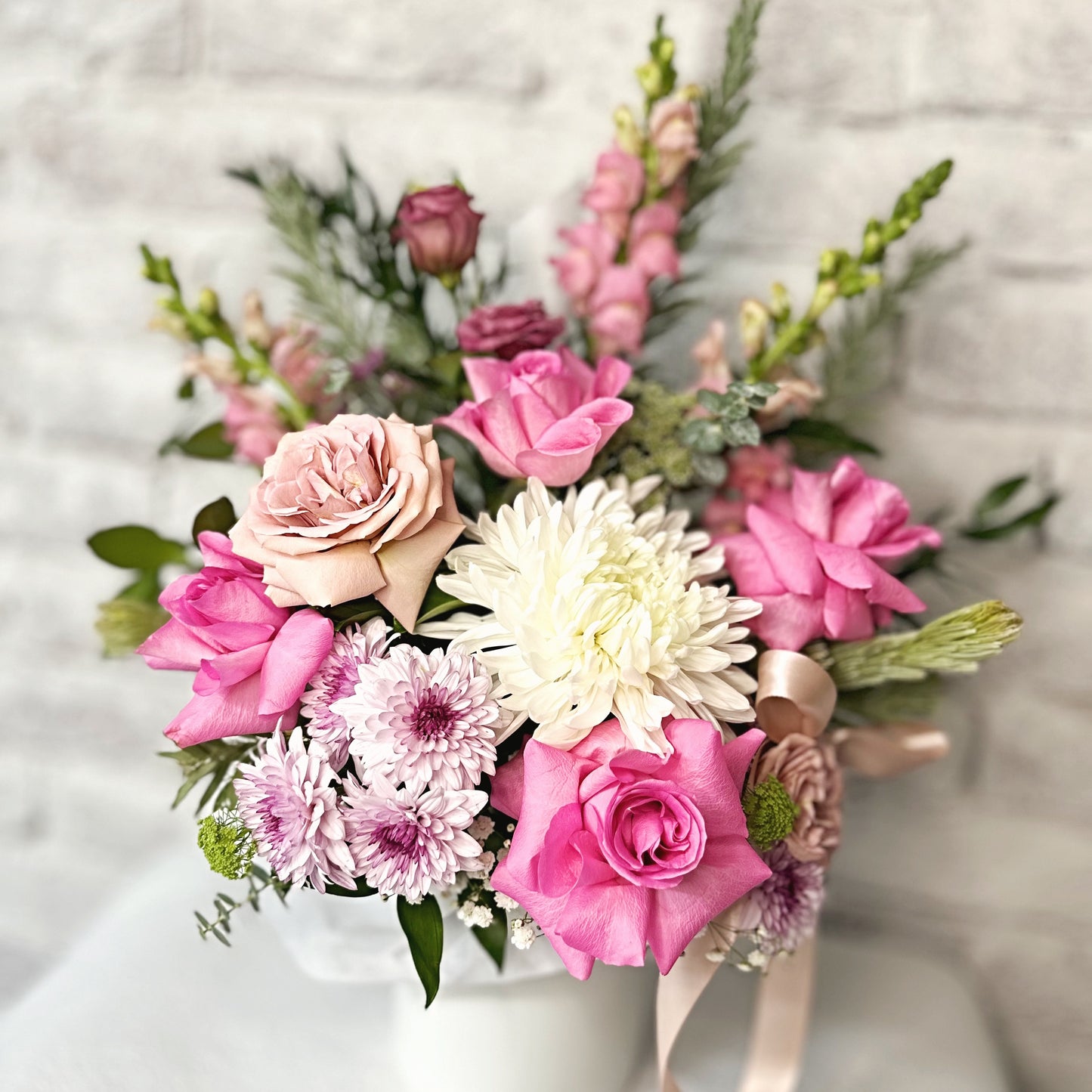Pink and blush rose flower box by Hills District florist Sydney