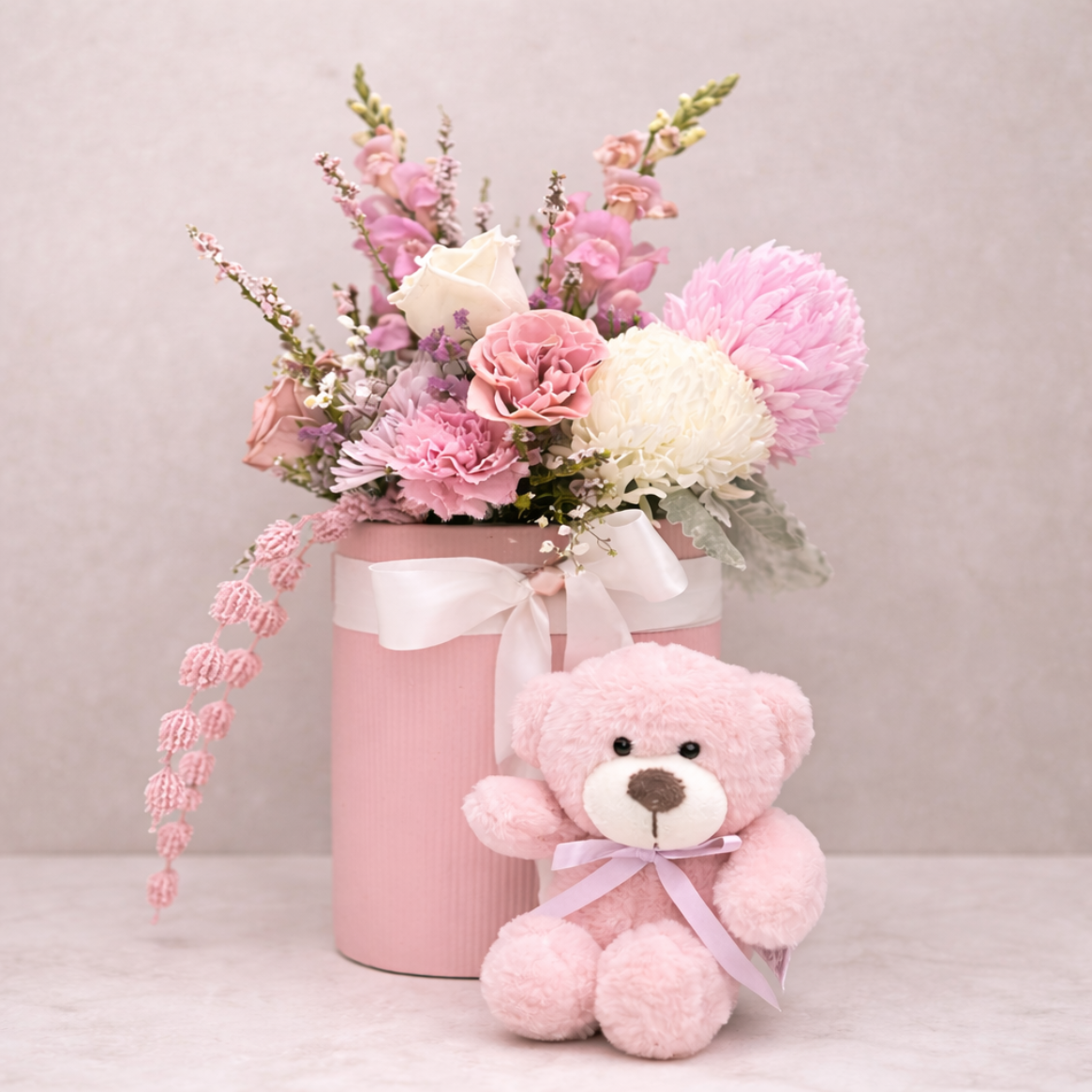 Pink and white flower arrangement for new baby girl arrival | Same day flower delivery Sydney