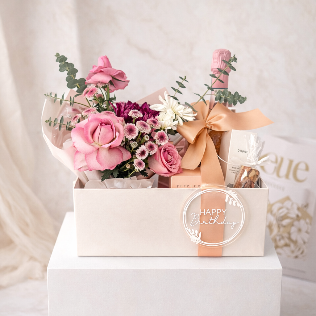 Flowers and Champagne Birthday Gift Hamper. Sydney wide flower delivery