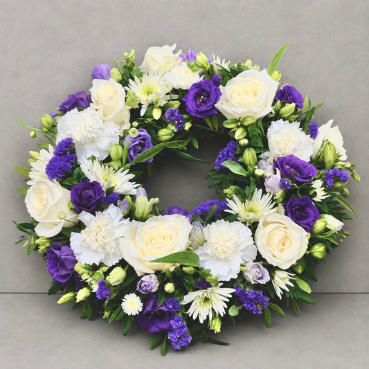 White and purple Funeral wreath Sydney Sympathy Tributes