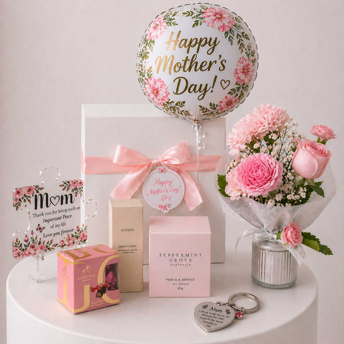 Mother's Day gift set includes flowers, chocolates, hand cream, candle and trinkets, Spoil mum this Mothers Day | same-day gift delivery Sydney
