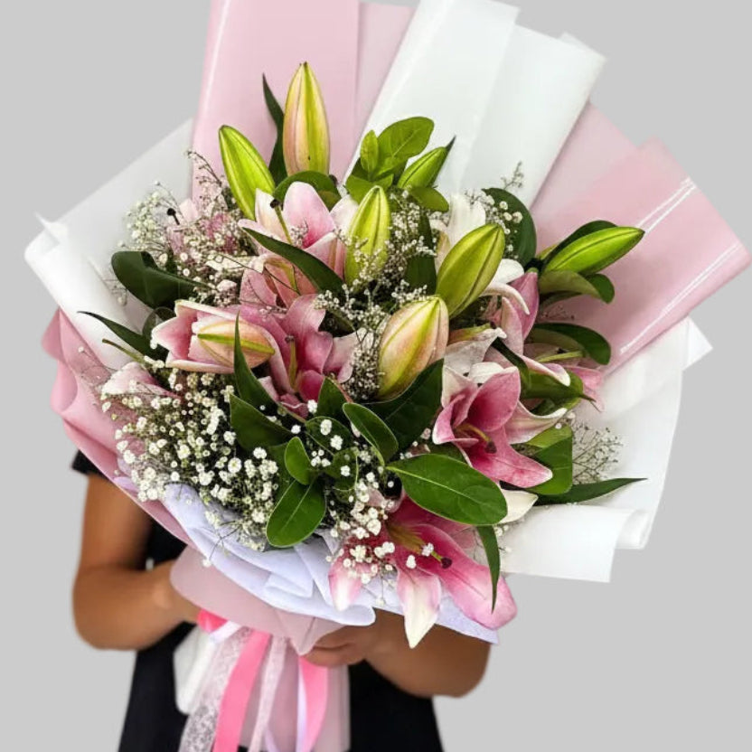 Luxury Pink Oriental Lilies bouquet with same day flower delivery Sydney