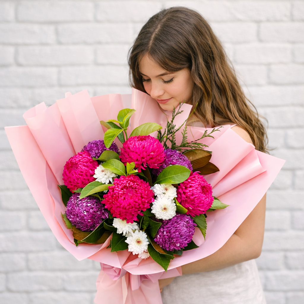 Pink and purple florist bouquet with premium wrapping – Hills District Sydney flower delivery castle hill flower delivery