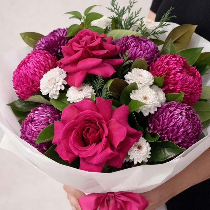 Bouquet of pink and purple flowers with same-day flower delivery to Castle Hill and Parramatta