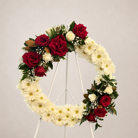 Red Rose and White Funeral Tribute Wreath Sydney