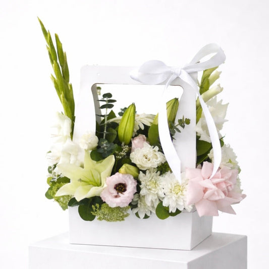 White and Pink Sympathy Flower Arrangement available for same-day funeral flowers delivery across Sydney