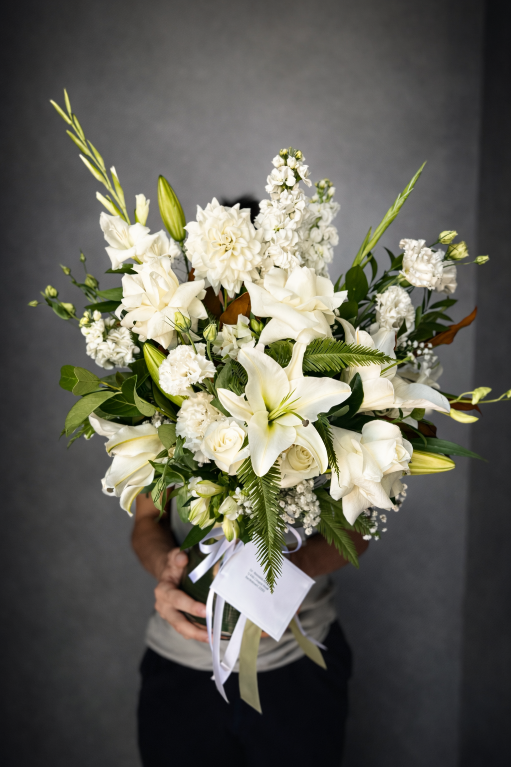 Elegant white flower arrangement in vase - same-day flower delivery Castle Hill and Bella Vista