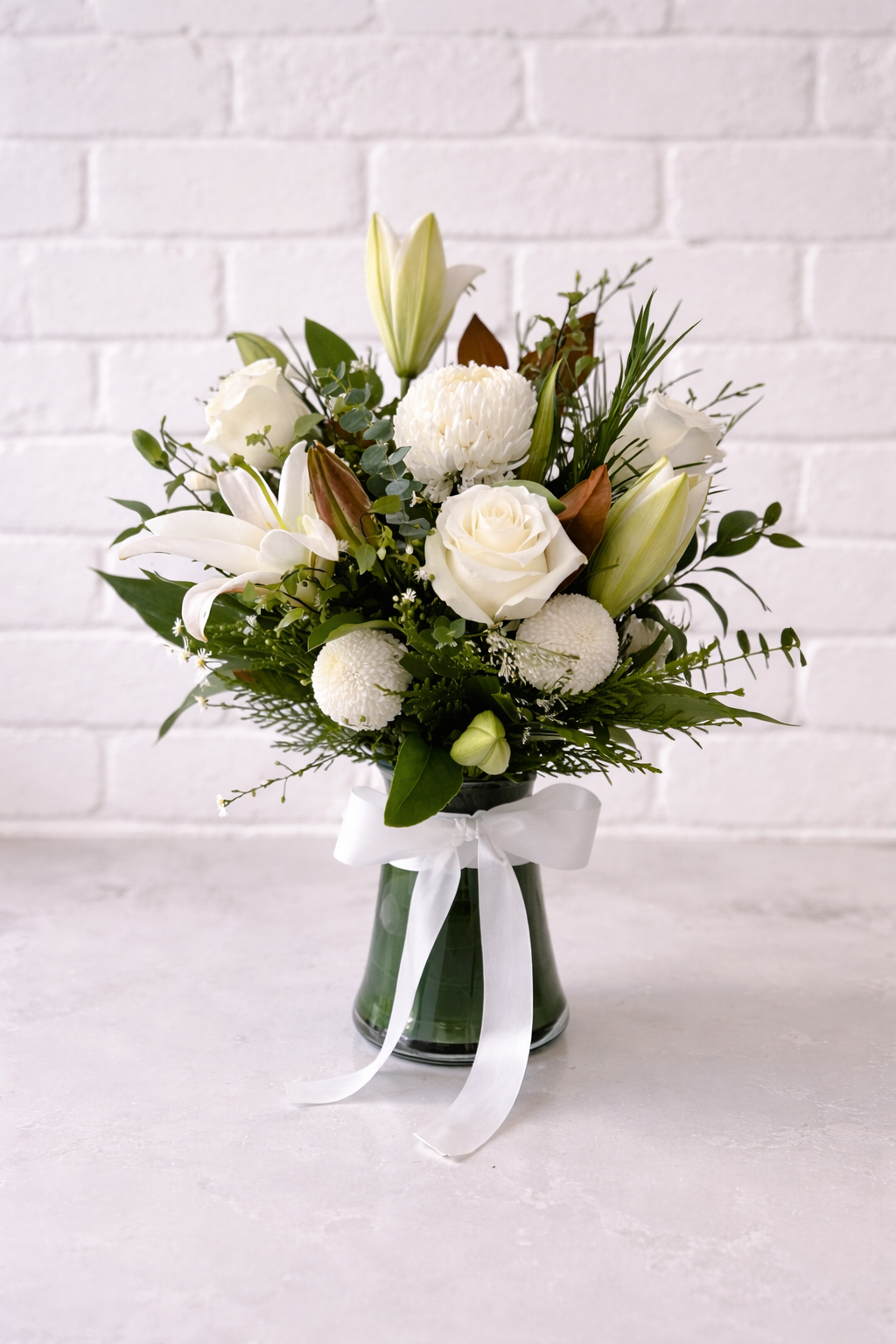 Elegant Sympathy Flowers Vase Arrangement with white flowers - same-day flower delivery Parramatta and Oatlands