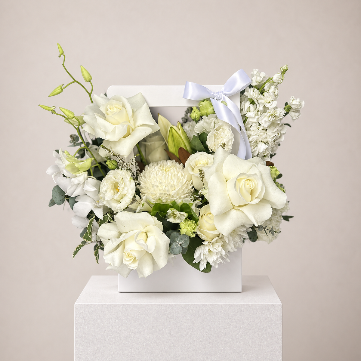 White Sympathy Flower Arrangement available for same-day funeral flowers delivery across Sydney