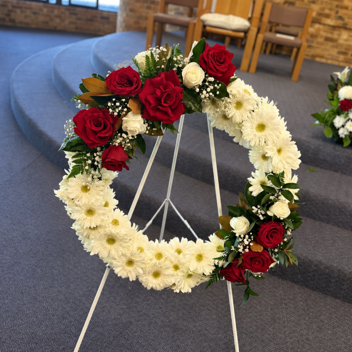 Red Rose and White floral Funeral Wreath Tribute Sydney 