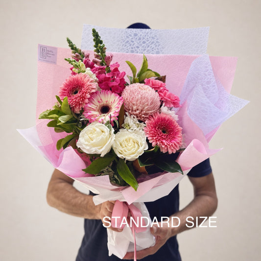 Large pastel pink and white luxe bouquet with gerberas and chrysanthemums | same day flower delivery, Castle Hill, Parramatta and across Sydney